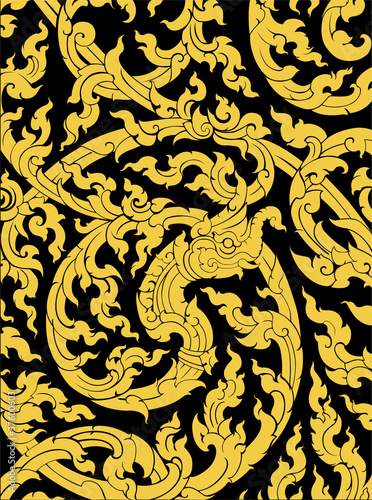 Thai art pattern old style the wall temple