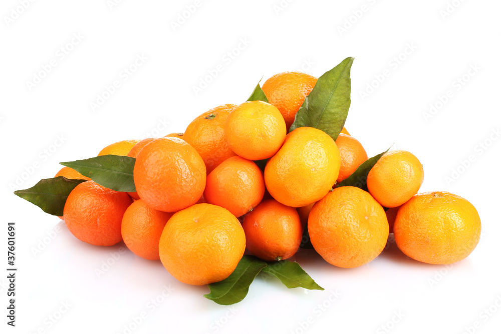 tangerines with leaves isolated on white tangerines with leaves isolated on white
