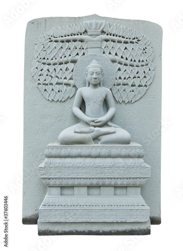 Gray stone buddha on a white background photo