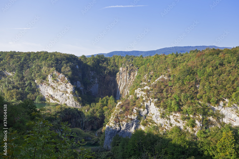 large waterfalls at lake plitvice, croatia