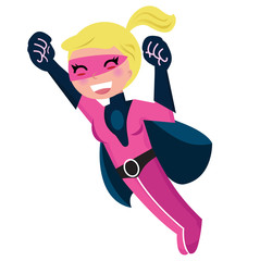 Fototapete Superhelden Flying pink cute superhero girl isolated on white  © WellnessSisters