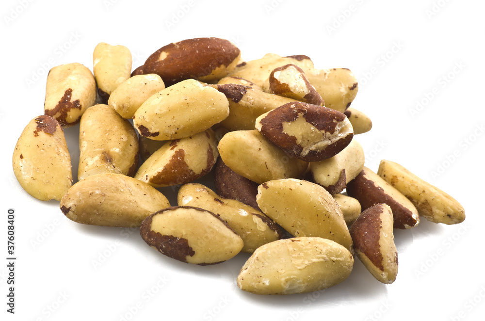 Brazil nuts (Bertholletia excelsa)  close up on white