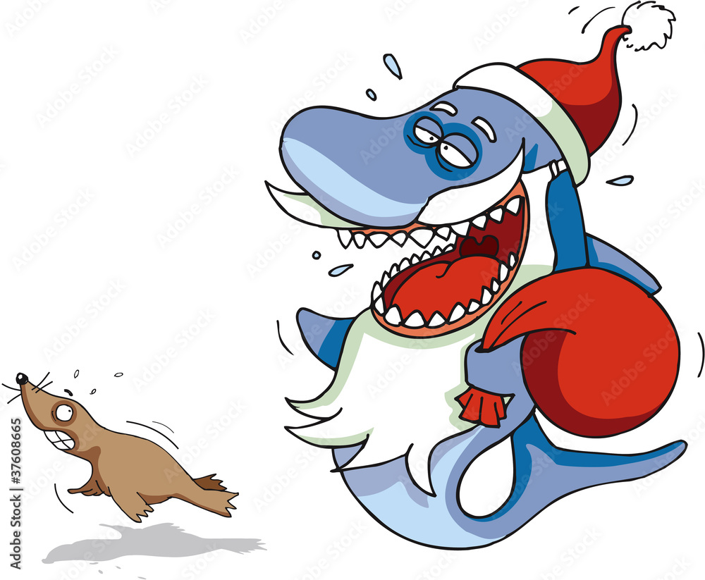 Naklejka premium Shark Santa