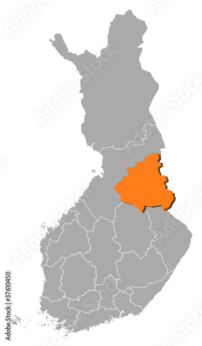 Map of Finland, Kainuu highlighted