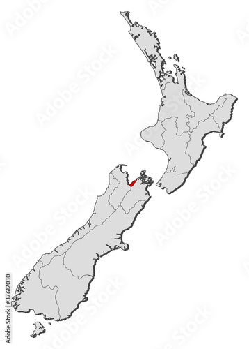 Map of New Zealand, Nelson highlighted