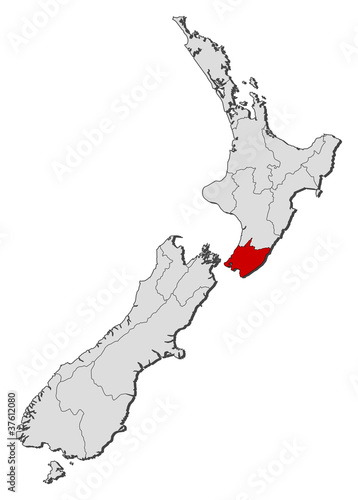 Map of New Zealand, Wellington highlighted