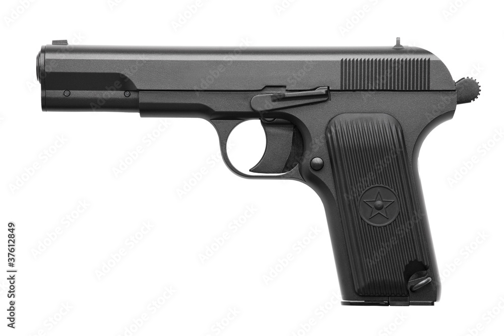 Pistol with a cocked Pistol with a cocked