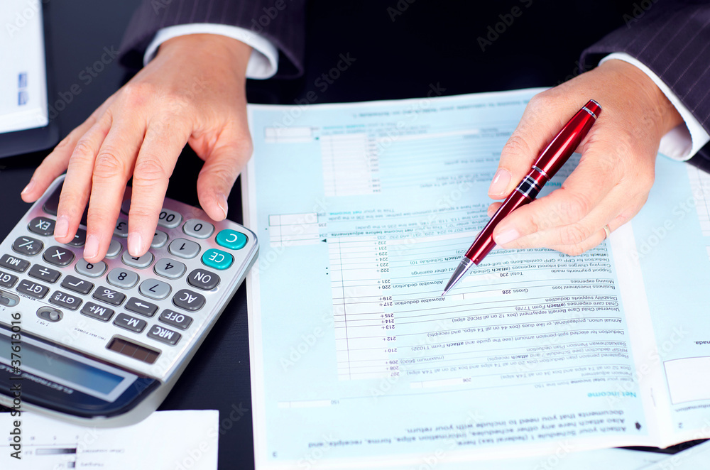 Business woman working with documents. Business woman working with documents.