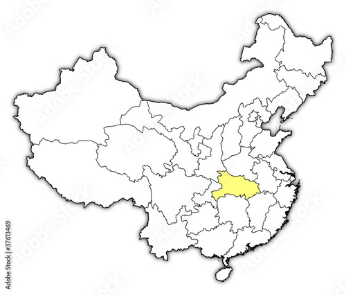 Map of China, Hubei highlighted