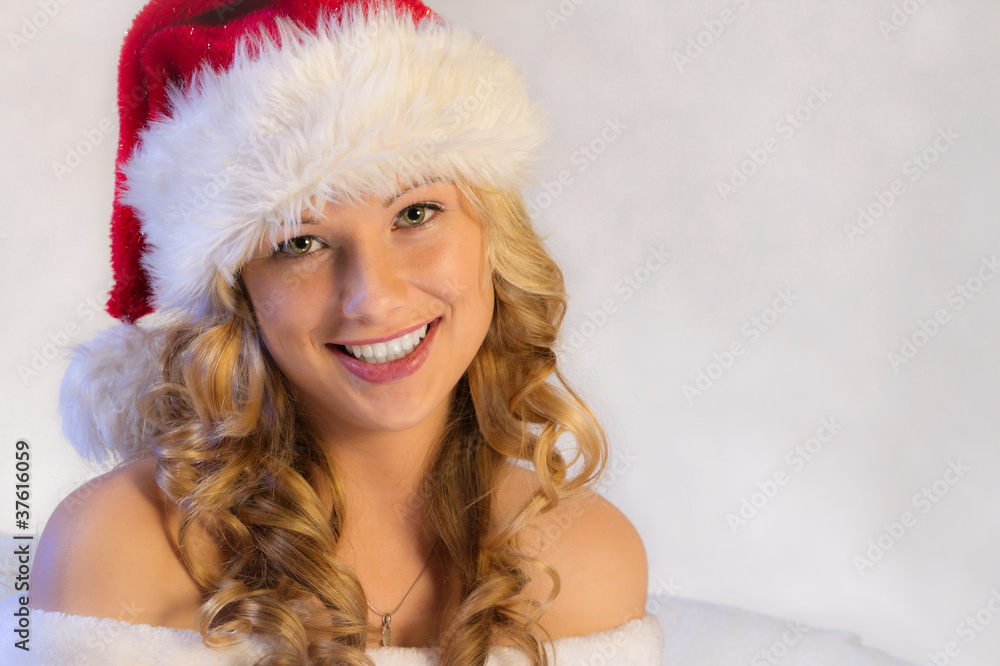 Young beautiful woman in red christmas wear Young beautiful woman in red christmas wear