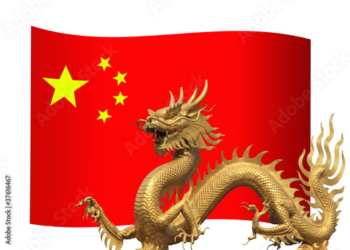 China Flag with golden dragon