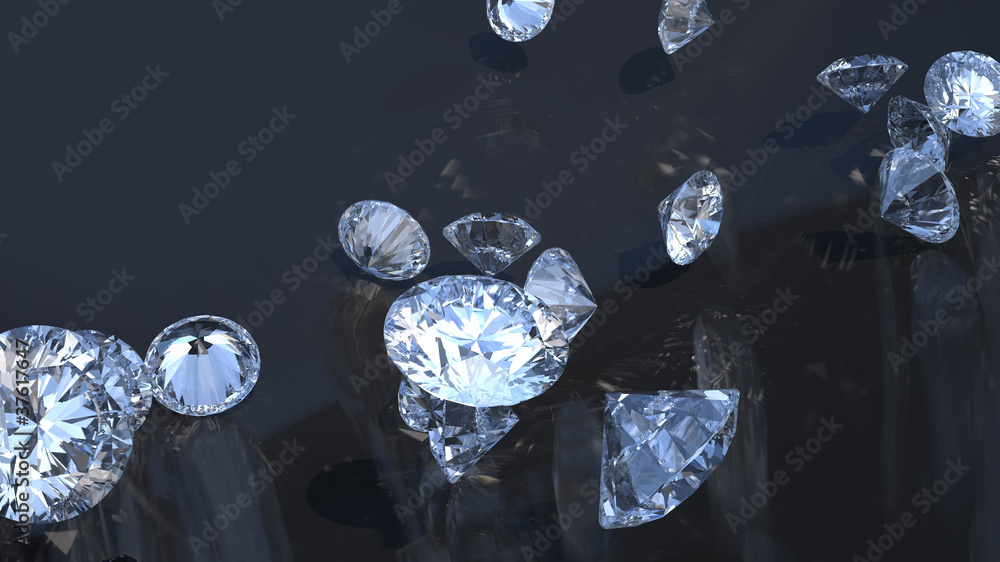 Precious gems: group of diamonds rolling over Precious gems: group of diamonds rolling over