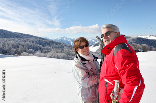 senior people in the snowy country