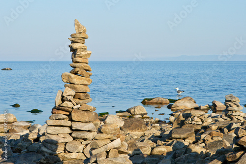 High pyramid from a stone on the bank of Baikal.