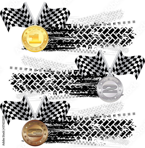 Tire track with medals