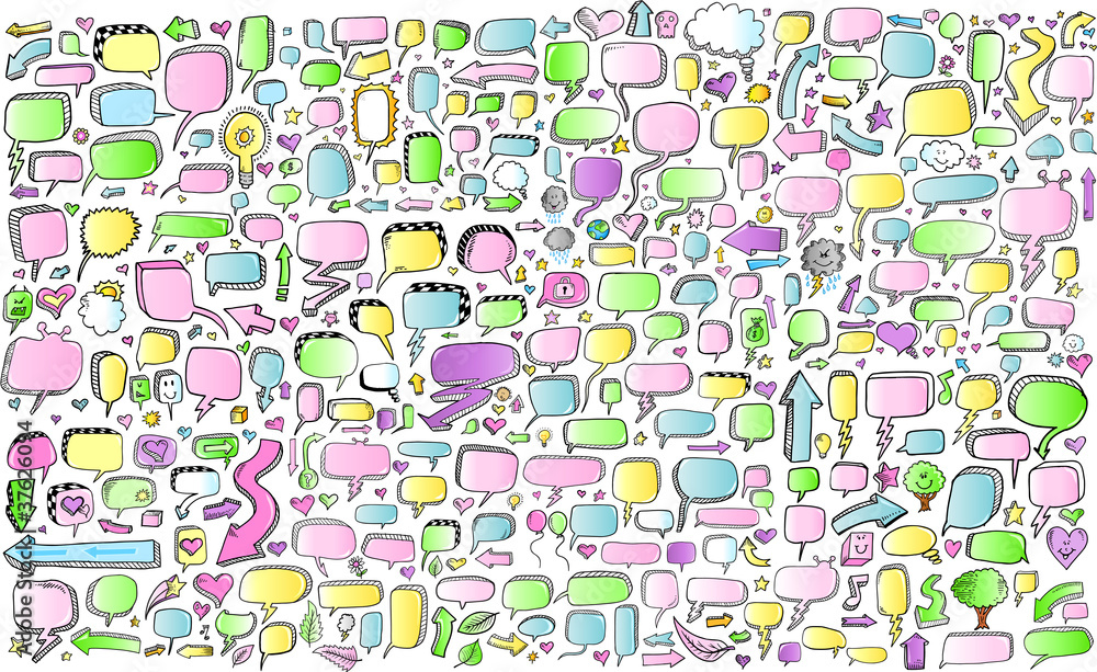 Naklejka premium Notebook Doodle Color Speech Bubble Vector Set