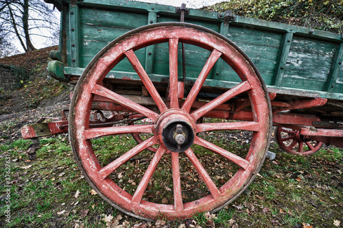 HDR of an old red painted wheel