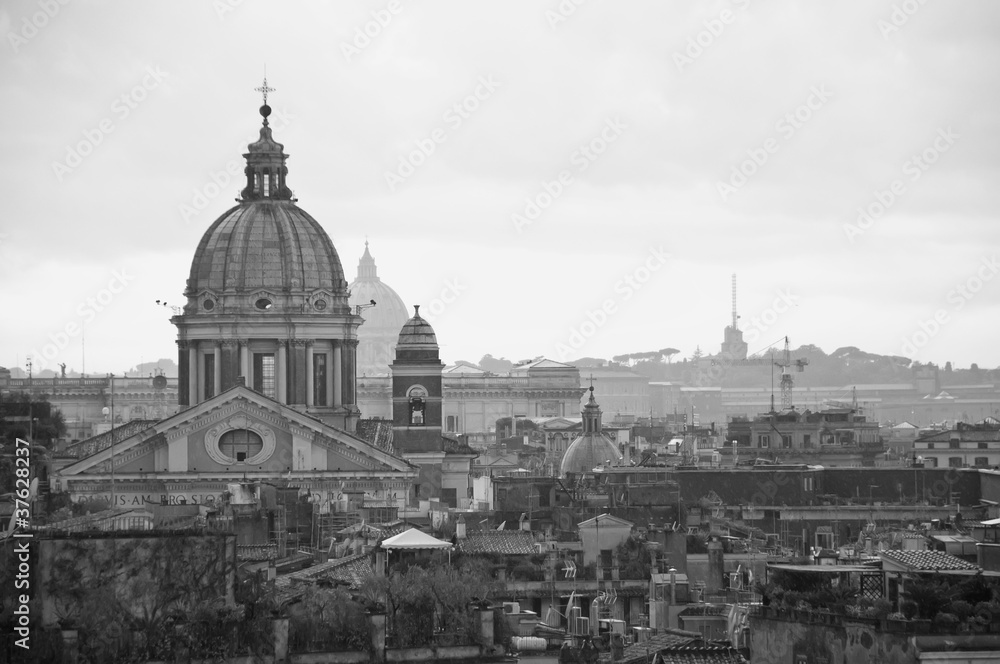 Vista de Roma desde las alturas.Fotografia en blanco&negro