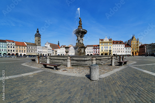Fountain Samson on the central square of Ceske Budejovice