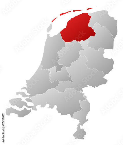 Map of Netherlands, Friesland highlighted