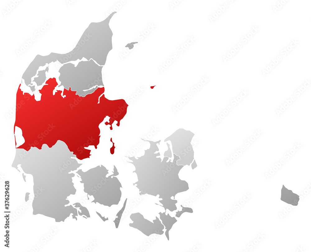 Fototapeta premium Map of Danmark, Central Denmark highlighted