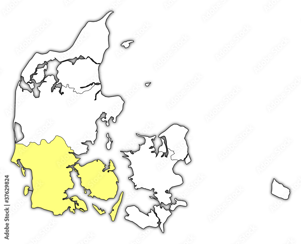 Map of Danmark, South Denmark highlighted Map of Danmark, South Denmark highlighted