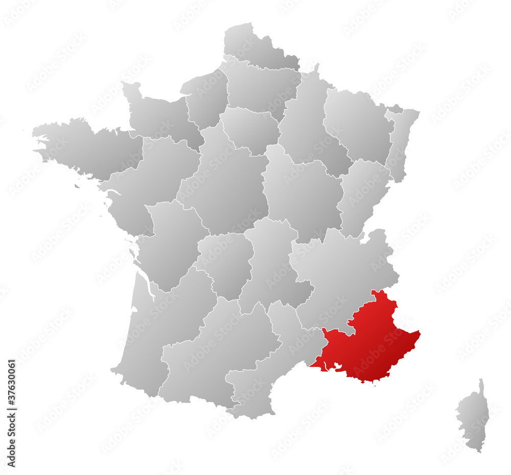 Map of France, Provence-Alpes-Côte d’Azur highlighted