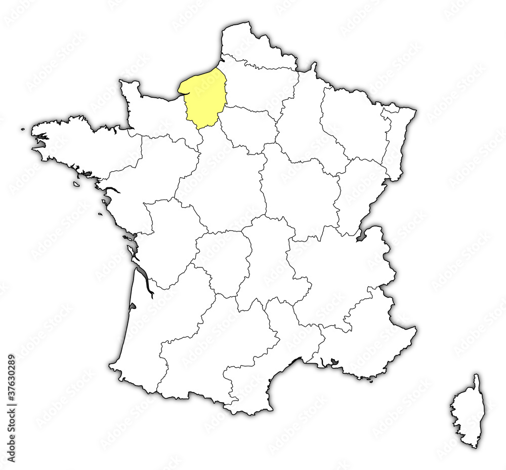 Obraz premium Map of France, Upper Normandy highlighted