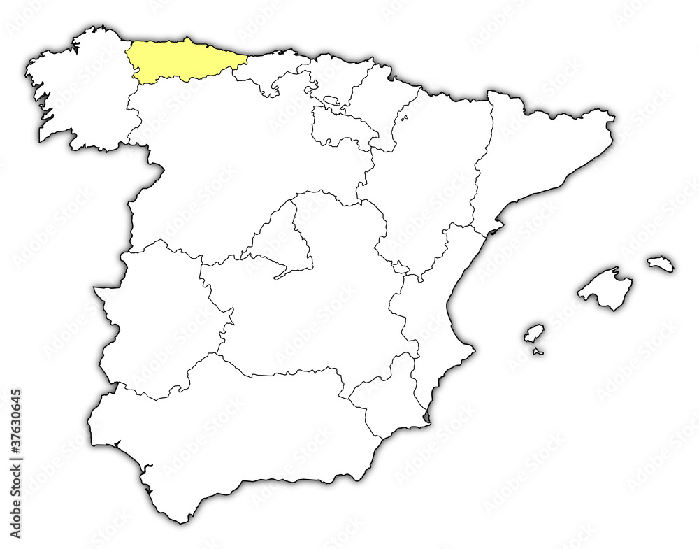 Map of Spain, Asturias highlighted