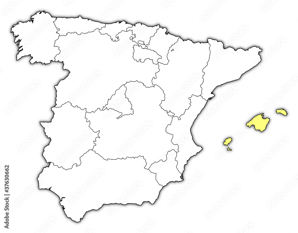 Map of Spain, Balearic Islands highlighted