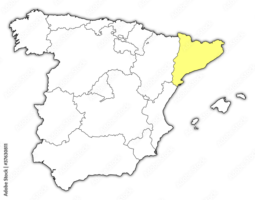 Map of Spain, Catalonia highlighted