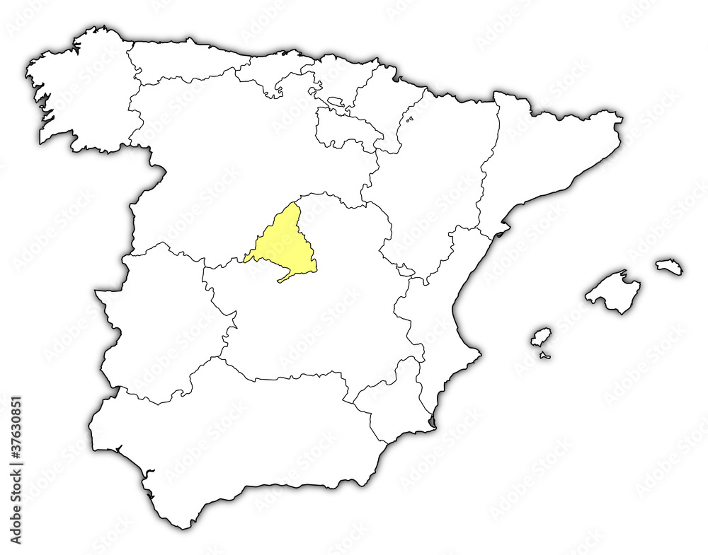 Map of Spain, Madrid highlighted