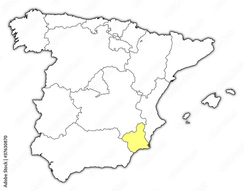 Map of Spain, Murcia highlighted