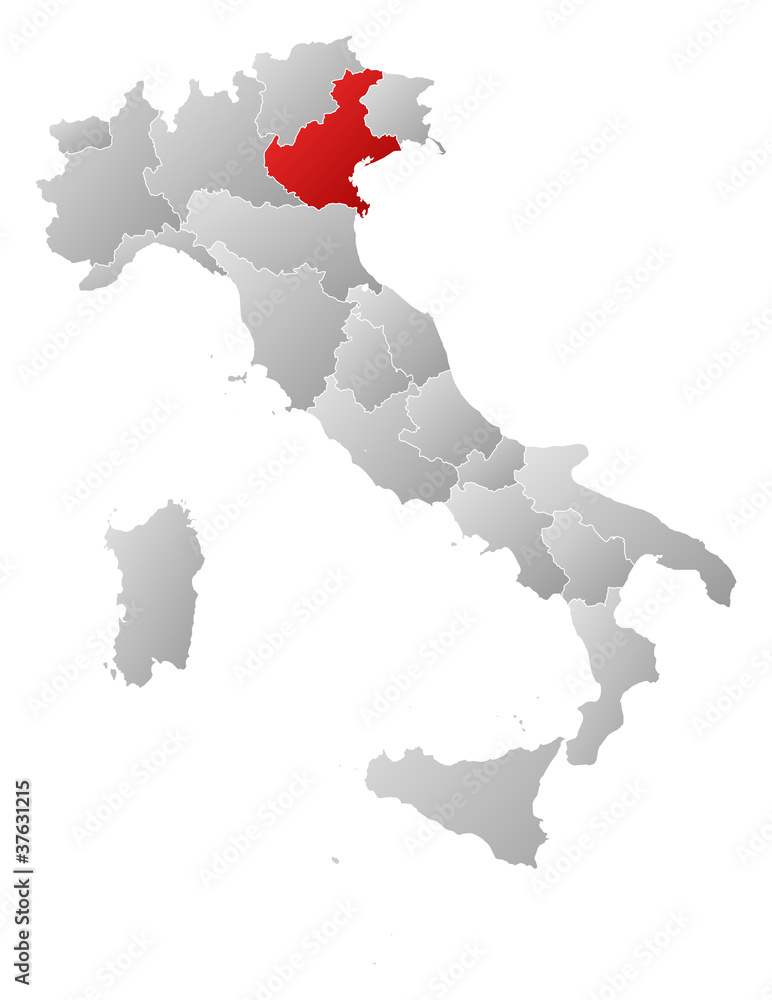 Map of Italy, Veneto highlighted