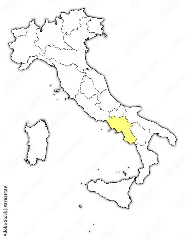 Obraz premium Map of Italy, Campania highlighted