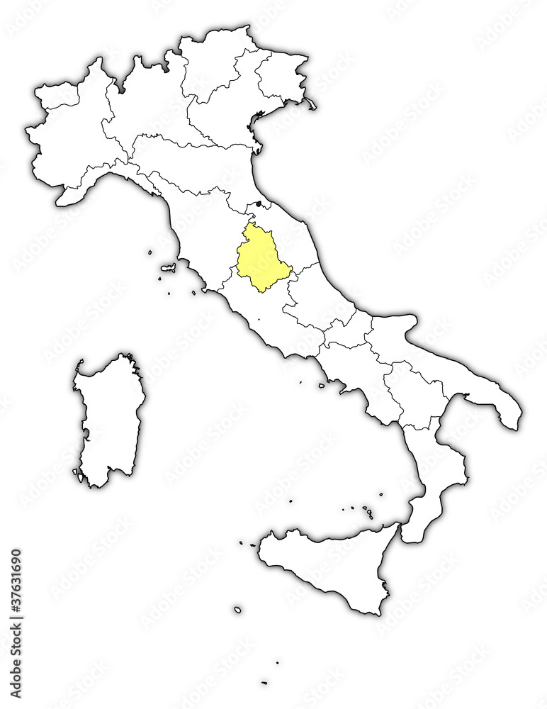 Map of Italy, Umbria highlighted Map of Italy, Umbria highlighted