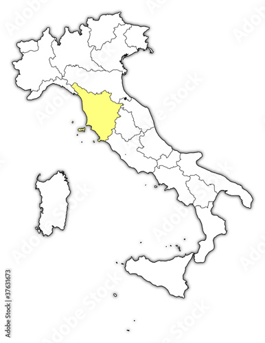 Map of Italy, Tuscany highlighted
