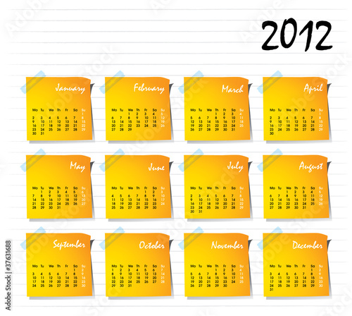 Calendar for 2012 with stick notes