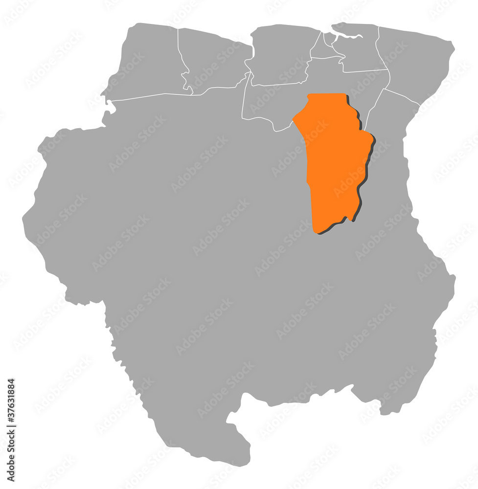 Map of Suriname, Brokopondo highlighted