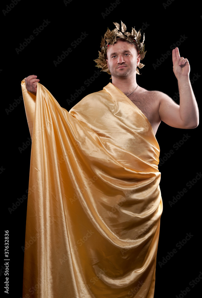 man dressed in Greek god