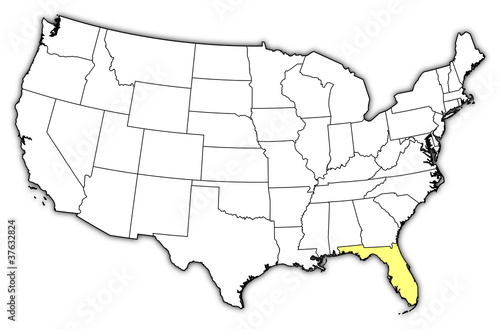 Map of the United States, Florida highlighted
