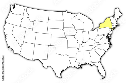 Map of the United States, New York highlighted photo