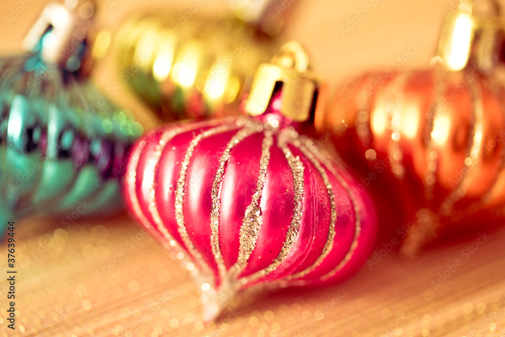 colorful shining Christmas ornaments: tree decorations