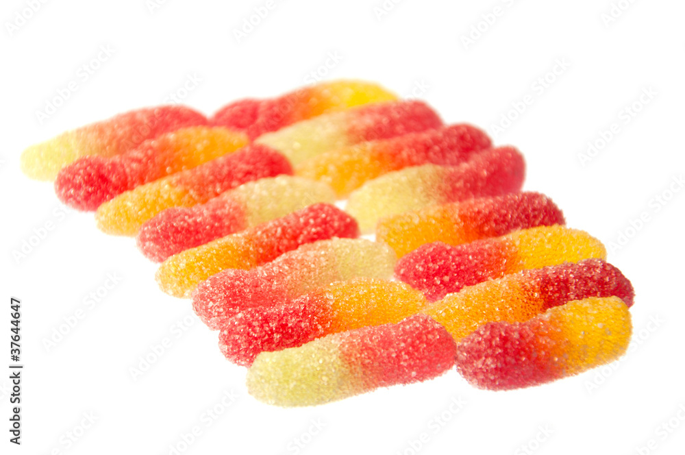 Children colored marmalade isolated on white background Children colored marmalade isolated on white background