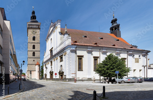 Obraz na płótnie Black Tower and St. Nicholas Cathedral in Ceske Budejovice w salonie