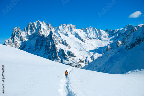 Hikers in winter mountains