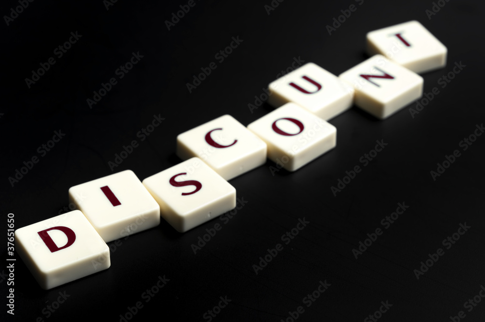Discount word made by letter pieces Discount word made by letter pieces