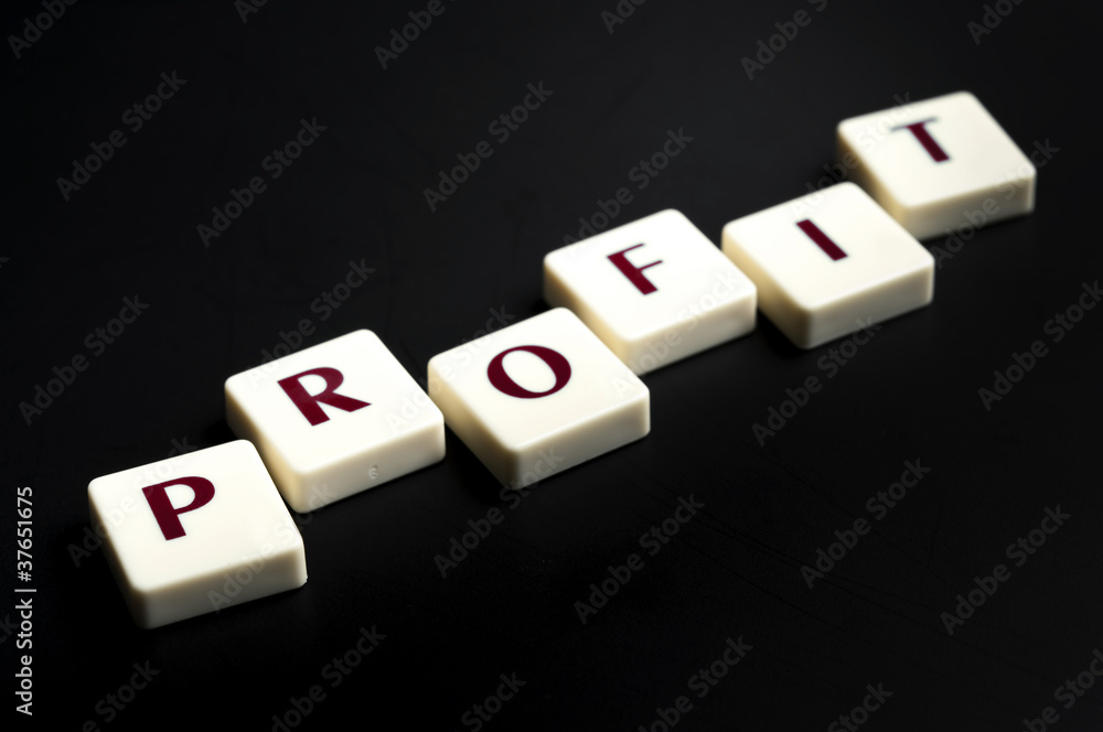 Profit word made by letter pieces Profit word made by letter pieces