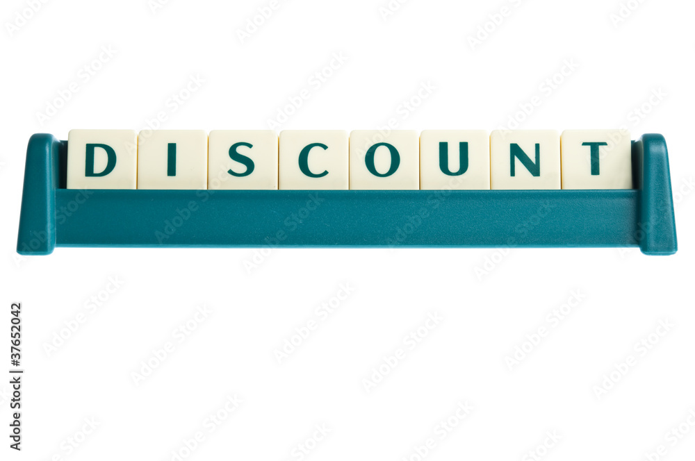 Discount word on isolated letters board Discount word on isolated letters board