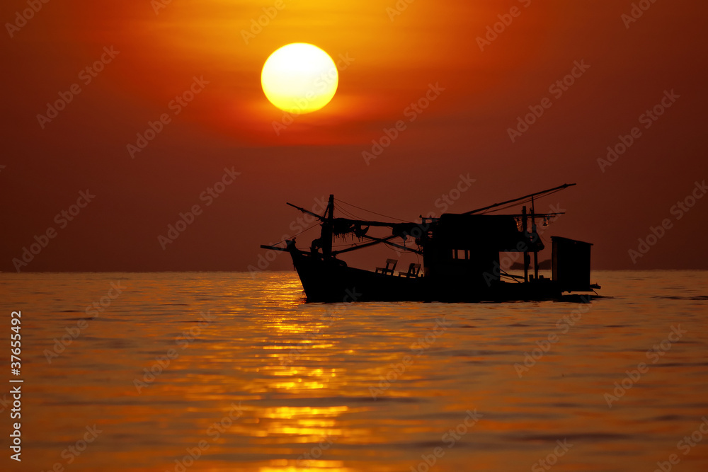 ship and sunset